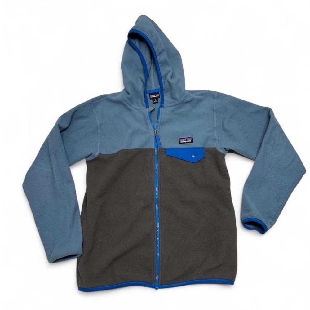 Patagonia Kids Synchilla Fleece Full Zip Hoodie Blue Grey Colorblock Size M 10